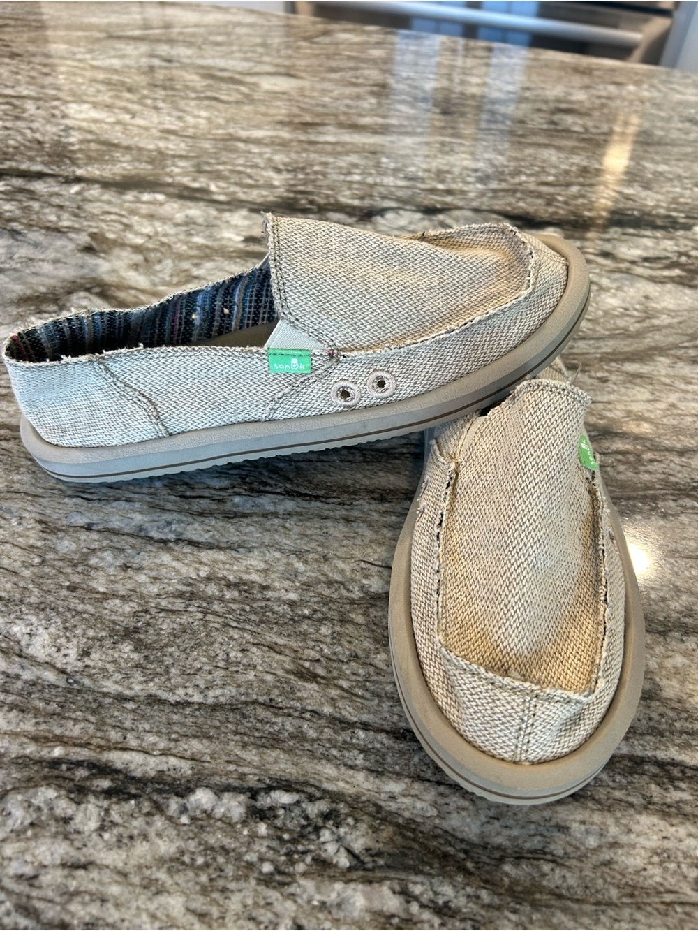 Sanuk Beige Canvas Slip-Ons